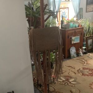Big Buddha Tan Fringed Crossbody Bag.